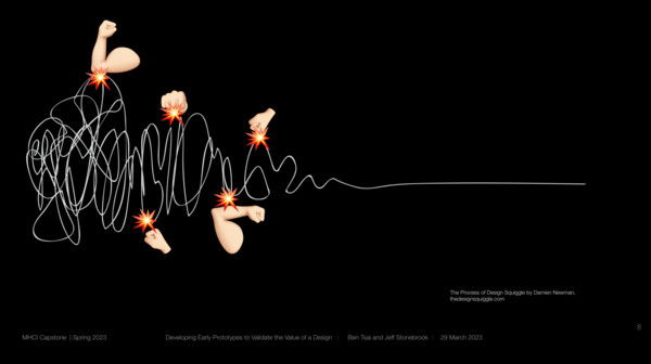 Damien Newman's design squiggle with pow and fist emojis at various points