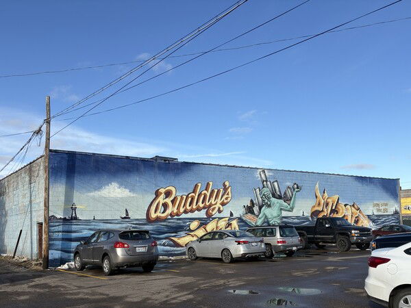 A mural next to the original Buddy’s pizza in Detroit, Michigan 