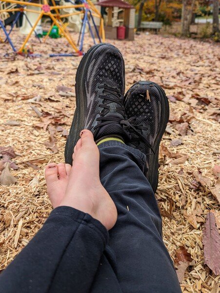Feet at rest on leaves. 
Playground awaits in silence. 
Autumn whispers soft.

CC BY-NC-SA