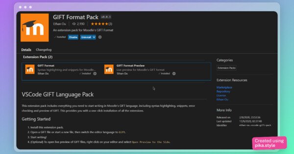 GIFT Format Pack Visual Studio Code