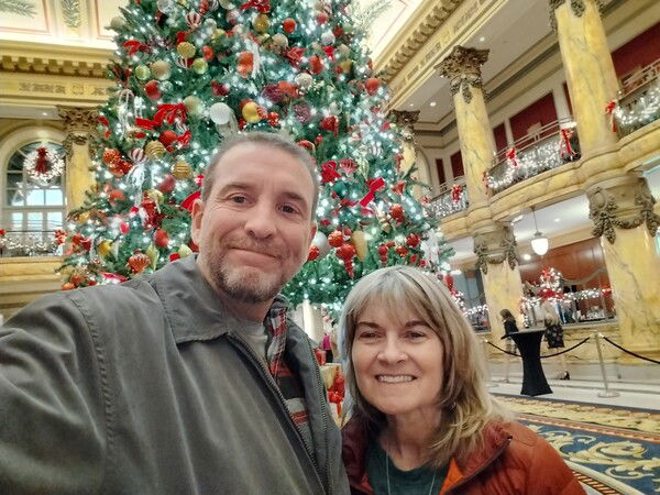 Selfie in front of the tree at The Jefferson hotel.