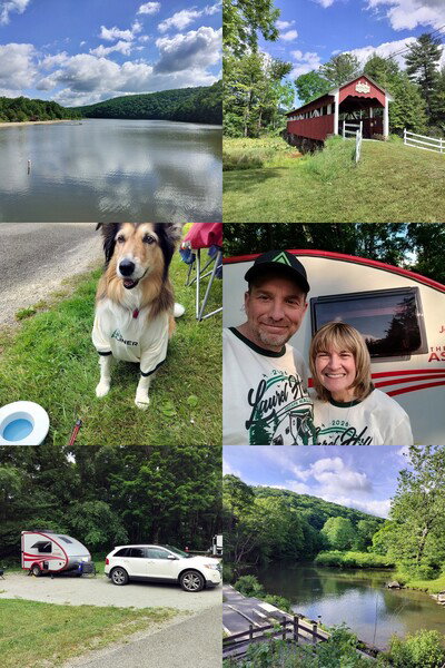 collage of photos from a camping trip