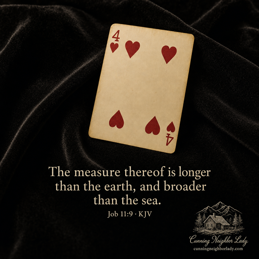Four of Hearts with Job 11:9 daily reading