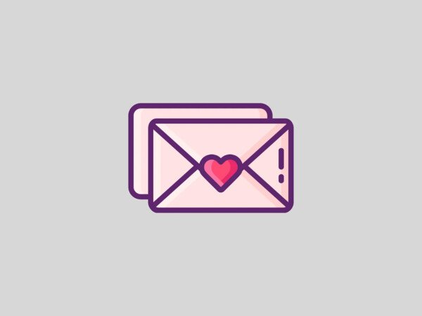 A clipart image of a couple of envelopes sealed with a love heart