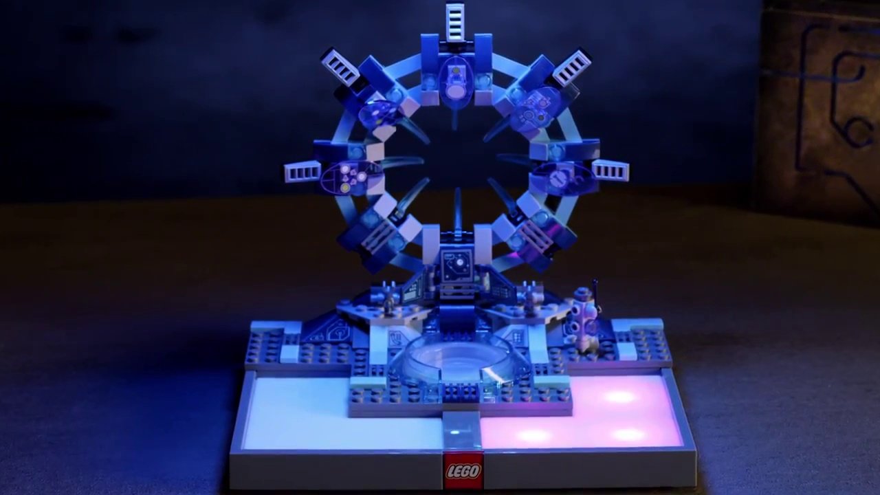 An image of a Lego portal from Lego Dimensions with one of the toypad segments lit up red.