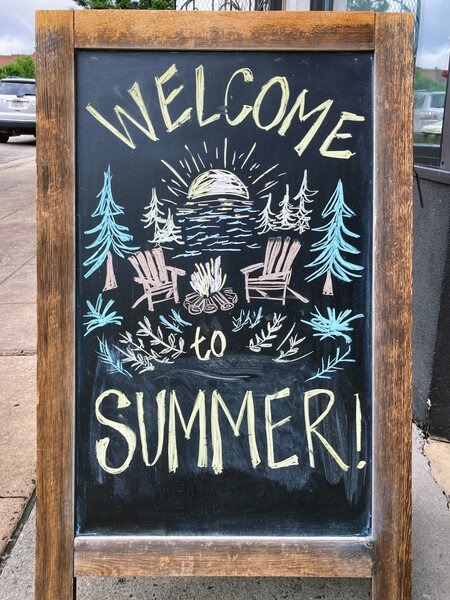 Chalkboard sign outside of Ocmulgee Outfitters. Summer doesn't officially begin until June 20th, but we can welcome it early. 🙂 It won't be long!