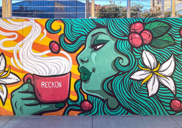 Mural outside of Reckon Coffee & Wine Bar in downtown Macon.