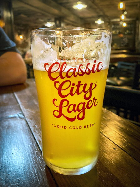 Enjoying a cold beer in the Cellar of Just Tap'd in downtown Macon.