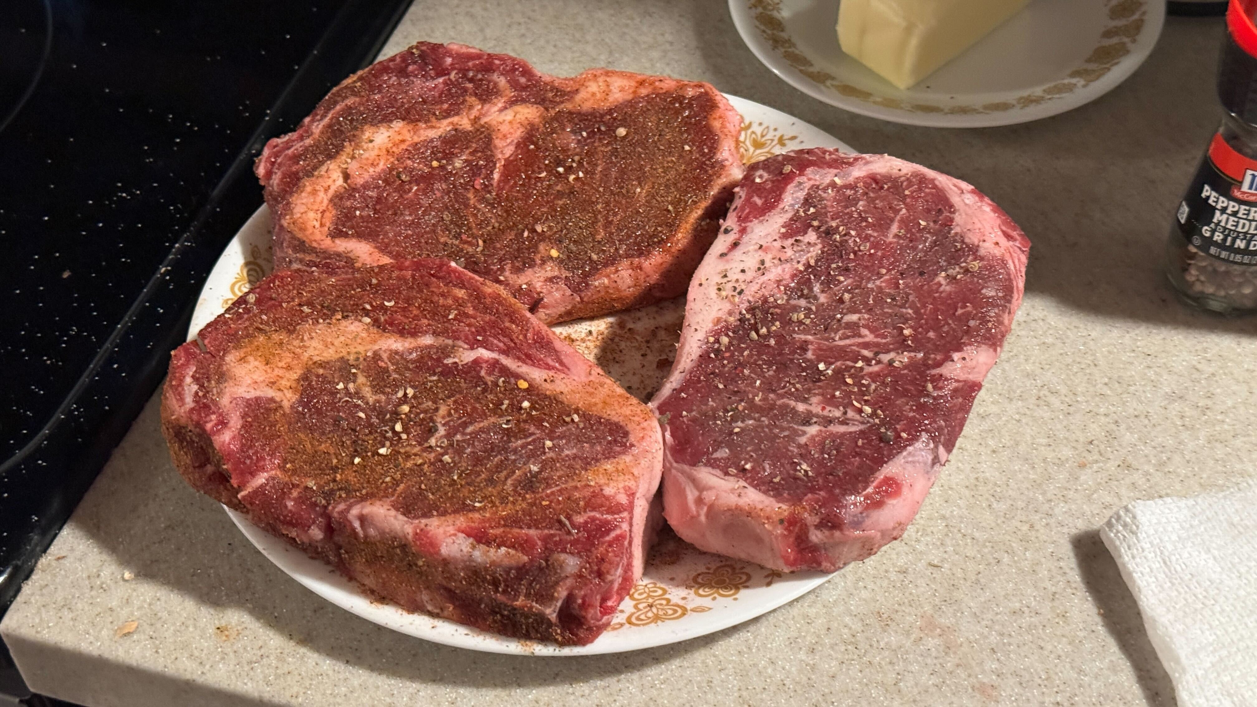 3 steaks ready for the grill