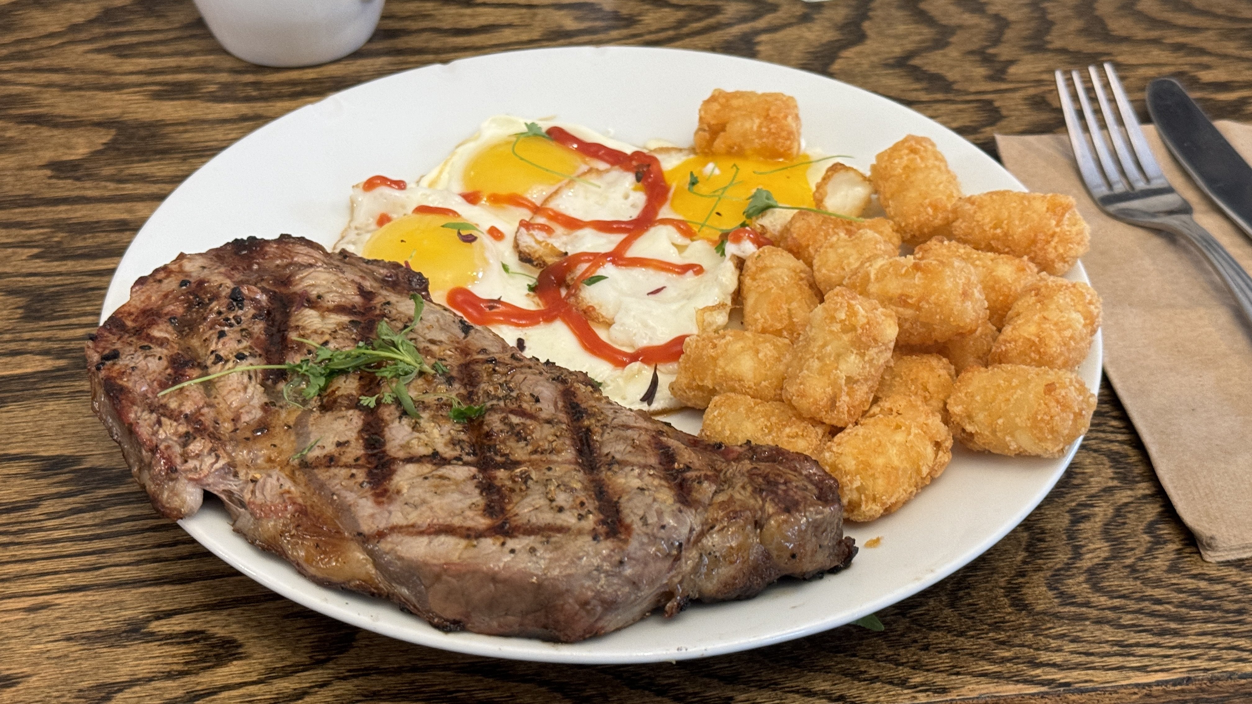 Steak & eggs at Vic's Restaurant. The tots went to my wife since I'm on a keto diet