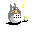 tiny pixel art animation of totoro and chibi totoro playing their flutes with music notes drifting from them