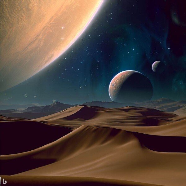 📷 Desert in the moon and planets. A Bing AI creation.

#BingAI
#GPT