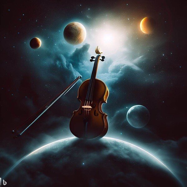 📷 A violin in the middle of the planets. Created by Bing Image Creator 🎻