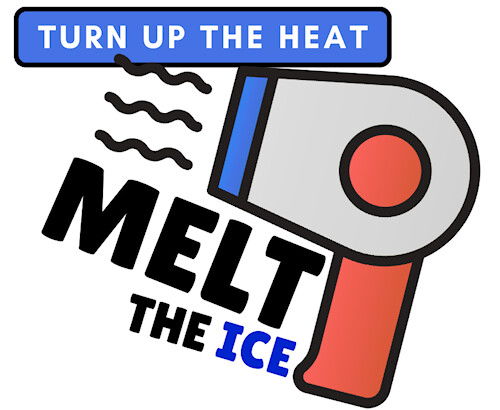 Image of a blowdryer with the text 'TURN UP THE HEAT: MELT THE ICE'. Feel free to use this protest image on your webpage.