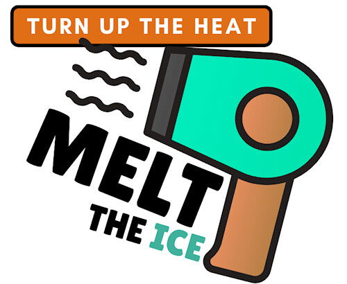 Image of a blowdryer with the text 'TURN UP THE HEAT: MELT THE ICE'. Feel free to use this protest image on your webpage.