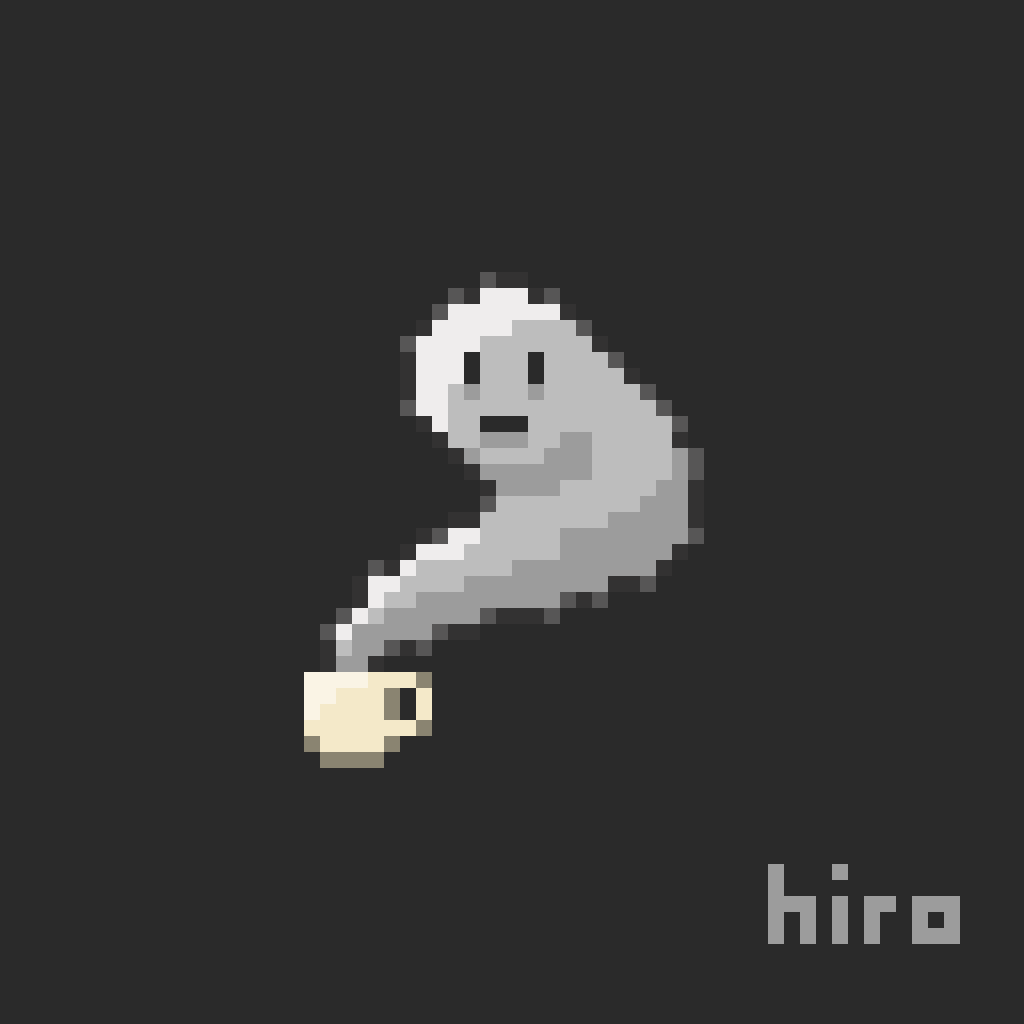 Animated PixelArt GIF of a ghost manifested from steam hovering over a teacup. 