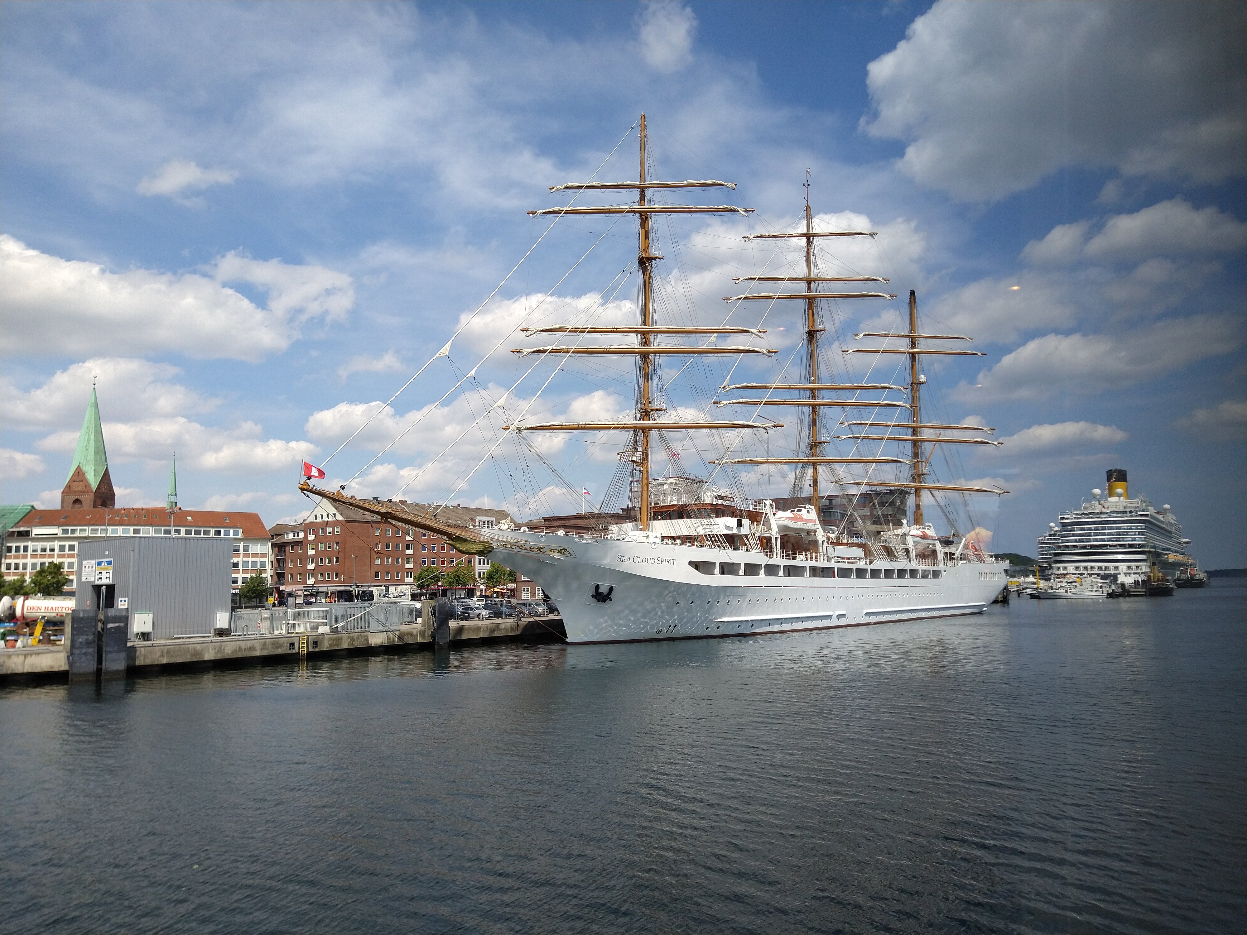 Sailing cruise ship Sea Cloud Spirit moored in Kiel harbour