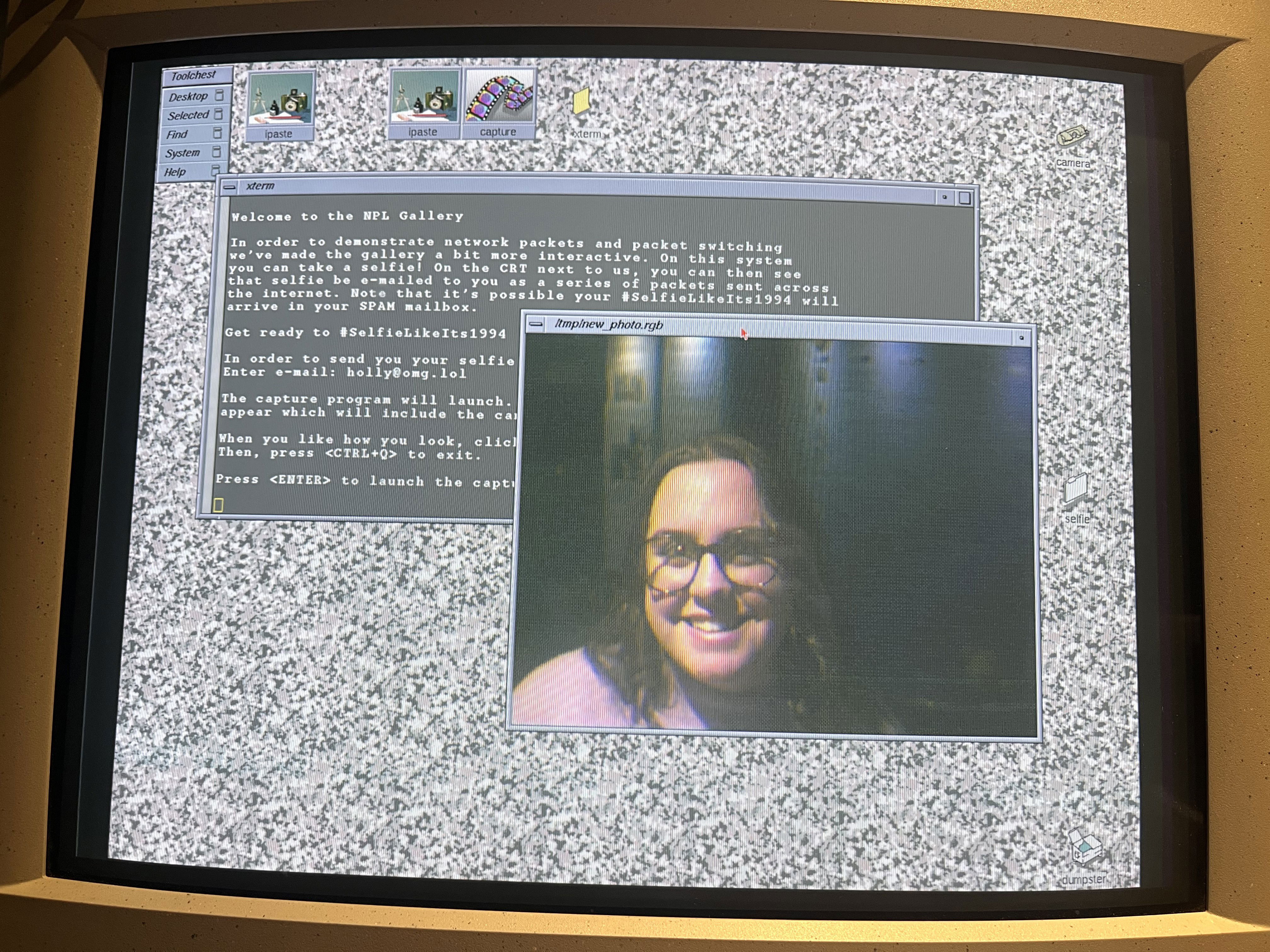 Holly, at a selfie taking station at the National Museum of Computing, Bletchley.