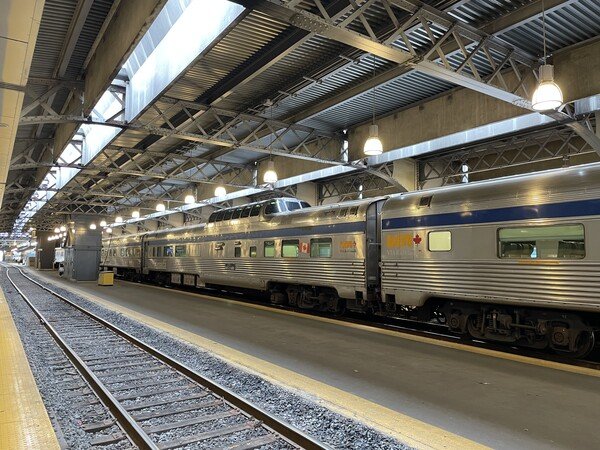 A VIA Rail dome car on the Canadian at Union Station in Toronto, ON.