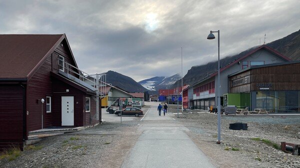 A view of Longyearbyen, Svalbard, looking up into the mountains