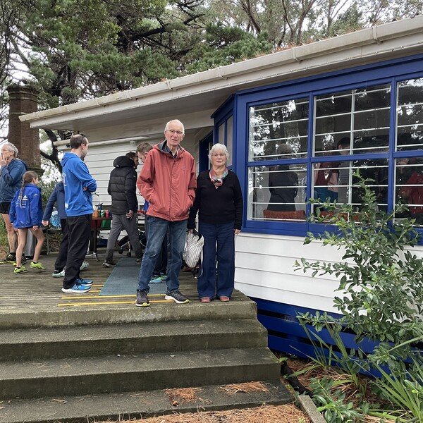 Terry and Jan Baker at the Wellington Harriers club rooms for the 100th Vosler Shield race.