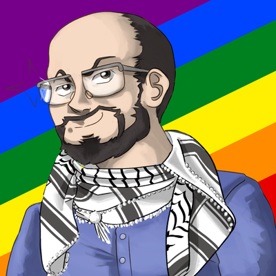 An anime avatar wearing a blue shirt
