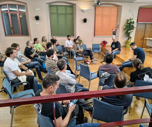 Starting chat yesterday with michogar@masto.es and @psanxiao@mapstodon.space at #geocampes26 where we described the day plan. We immediately moved all chairs to a circle for the rest of the day.

Picture by @fpsampayo@mapstodon.space
