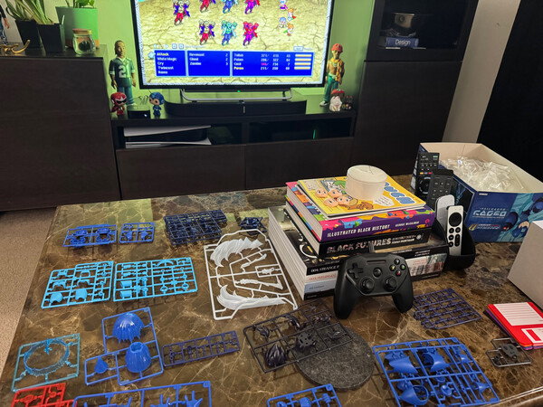 I'm in my happy place: putting together a model kit and watching an hours-long video YouTube video essay on a JRPG. Secret single behavior? Maybe!
