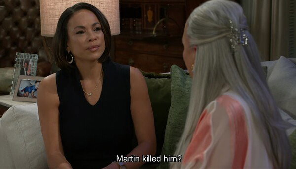A scene from CBS' Beyond the Gates. Nicole Dupree Richardson (Daphnee Duplaix, left) discovers that her son Martin has killed a man in self-defense. In this scene, she is learning it from her mother Anita Williams Dupree (Tamara Tunie, right).