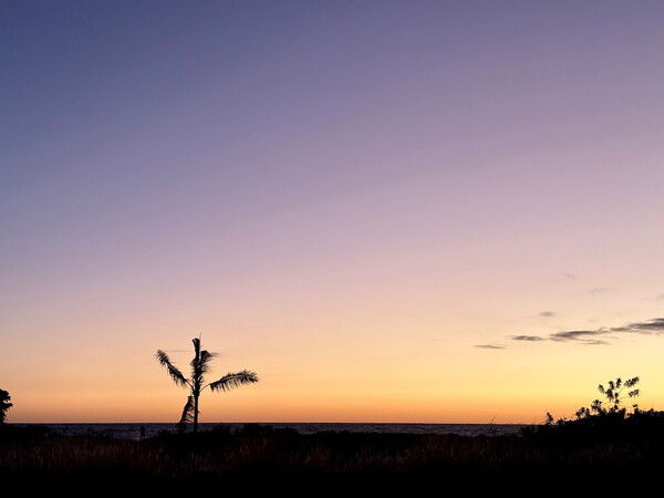 purple and orange bands the sky just after sunset along a beach