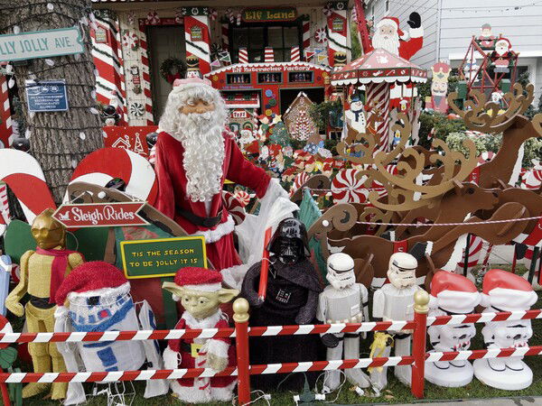 a fully decorated Christmas yard