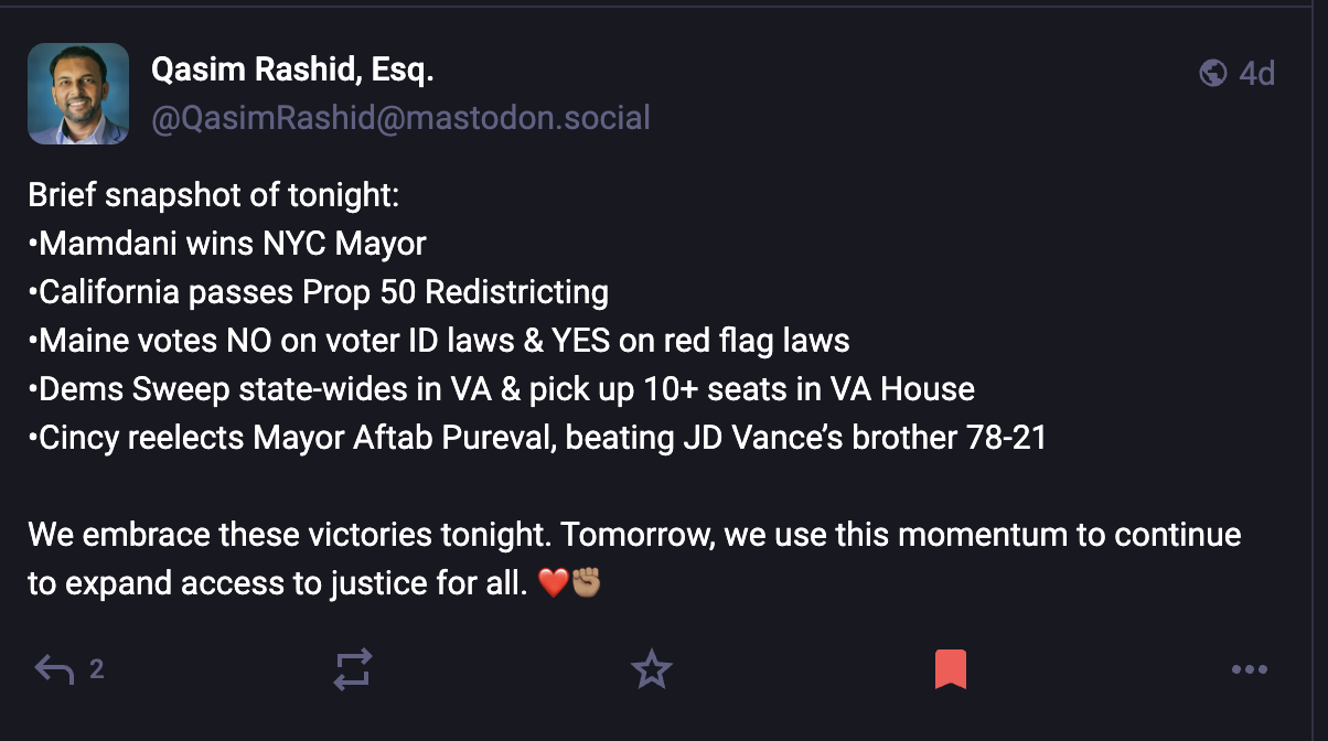 Qasim Rashid sharing about the election night. 