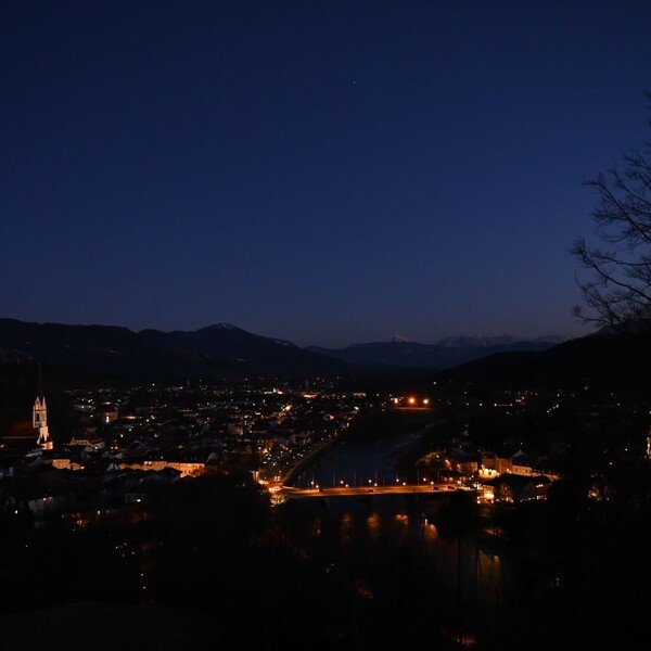 View of Bad Tölz from the convents hill at late dusk