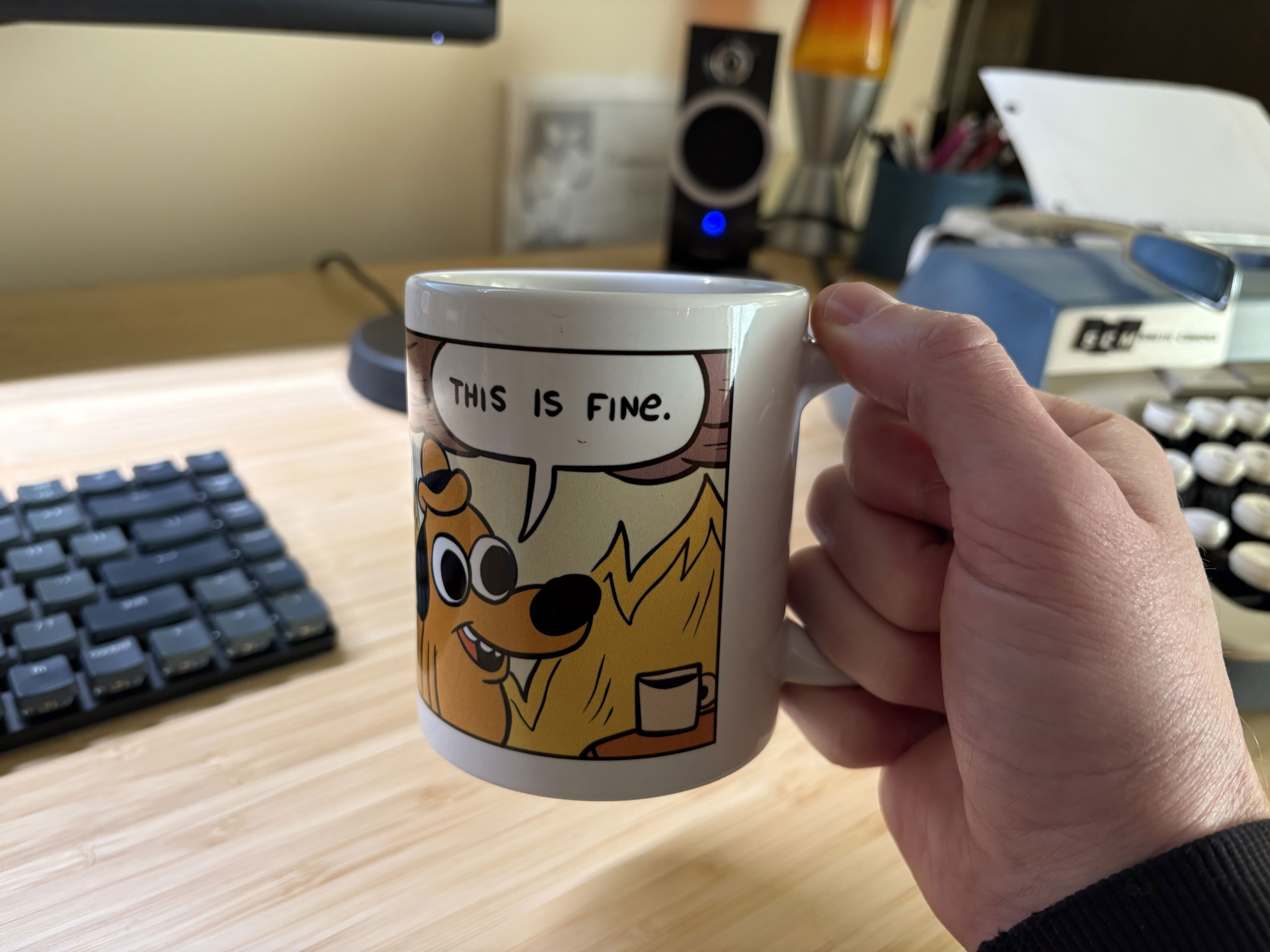 mug with This Is Fine comic