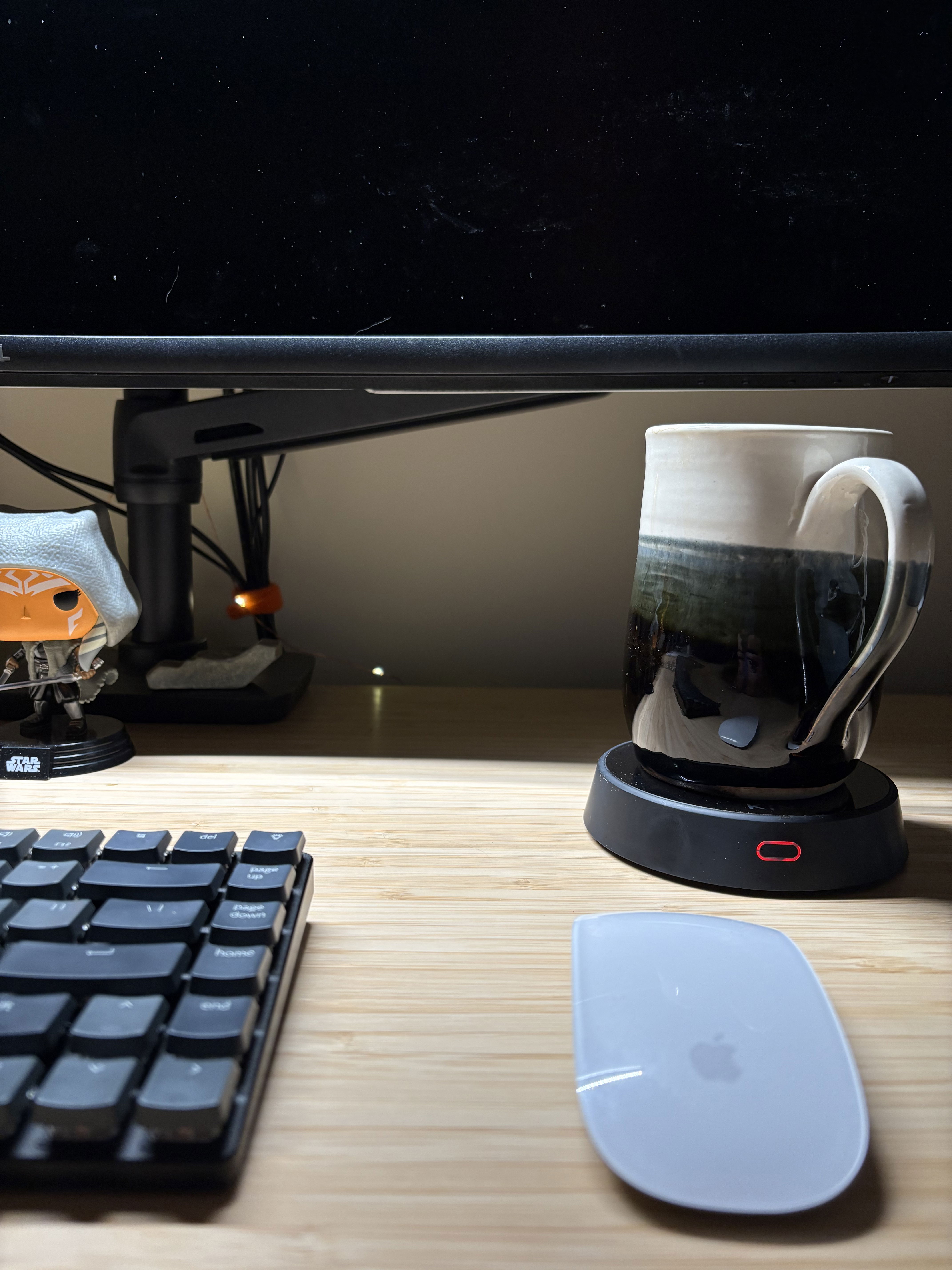 Keyboard, mouse, coffee mug, and Ahsoka