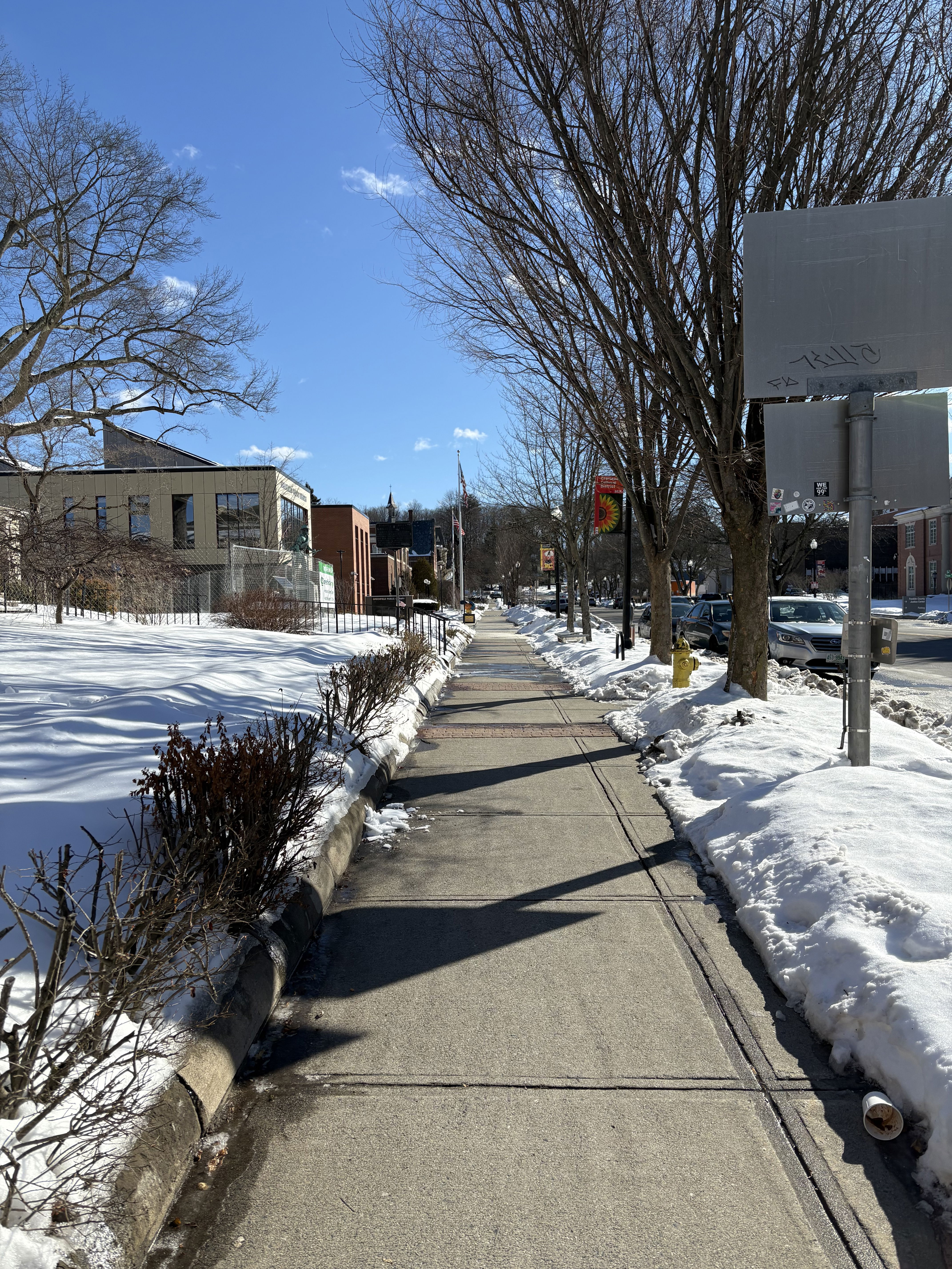 Sidewalk on Main Street, with snow