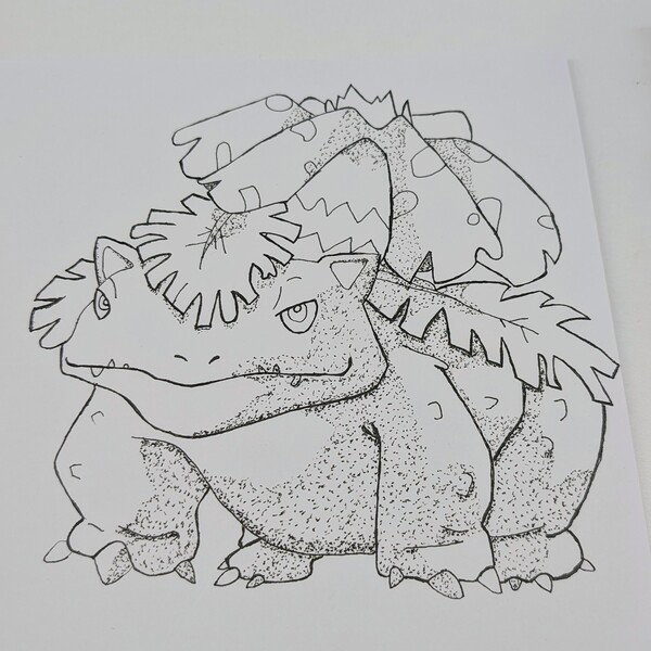 A pen drawing of Venusaur. My next drawing I've done at work. One of these days I should do actual work.