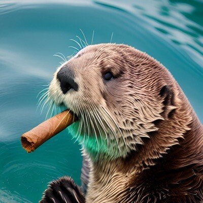 Sea otter smoking a cigar.
