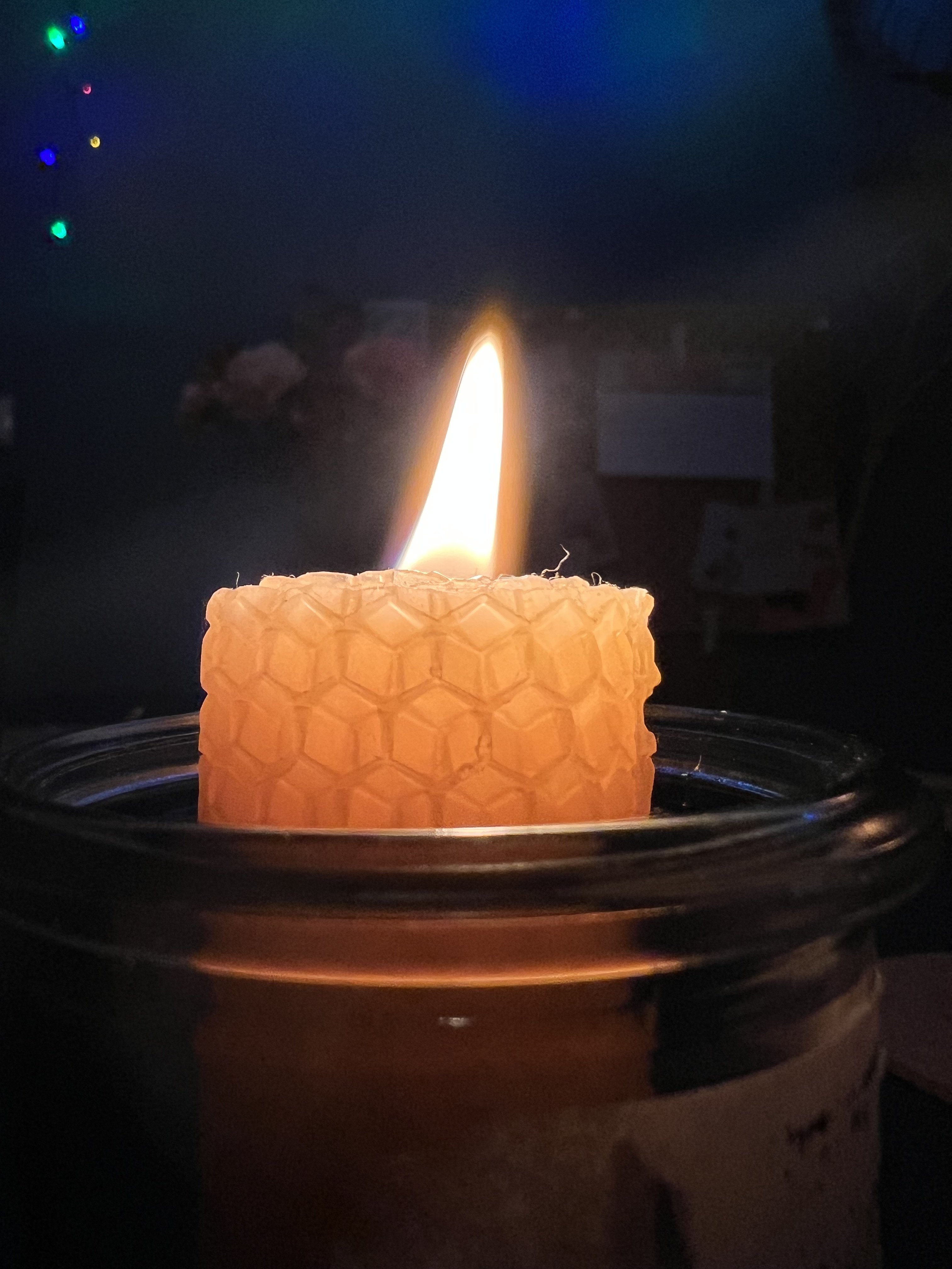 Candle from bee wax lighted on 
