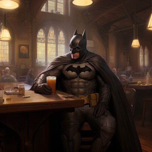 Just an ordinary dude having a beer who likes wearing black latex, a mask and cape.