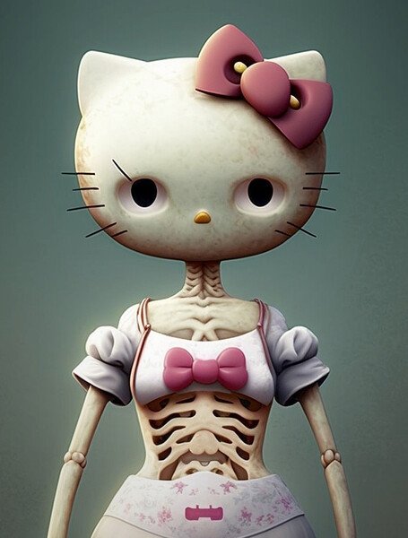A skeletal character resembling Hello Kitty